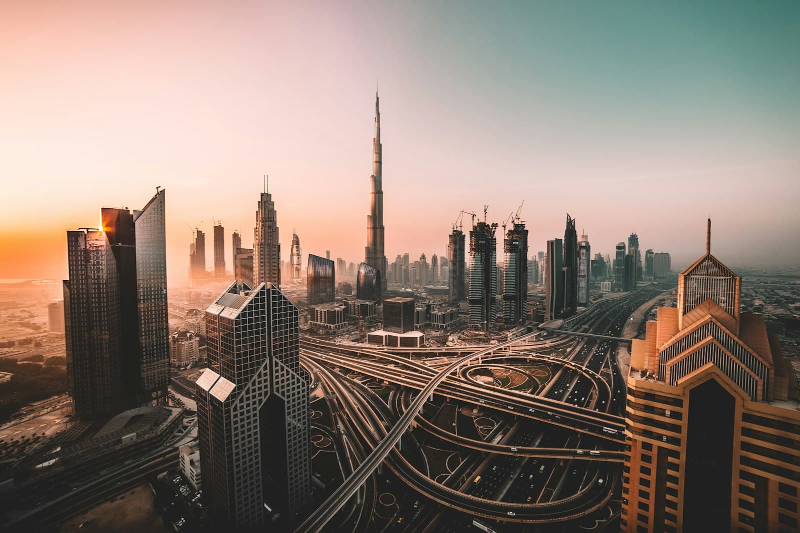 Dubai skyline and Burj Khalifa at dusk