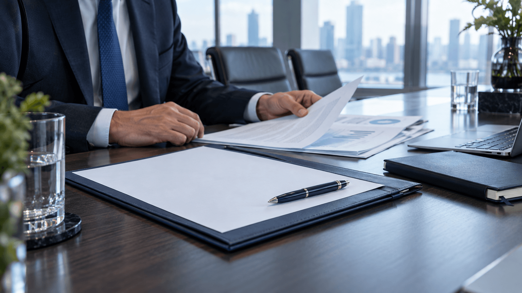 Boardroom papers being reviewed